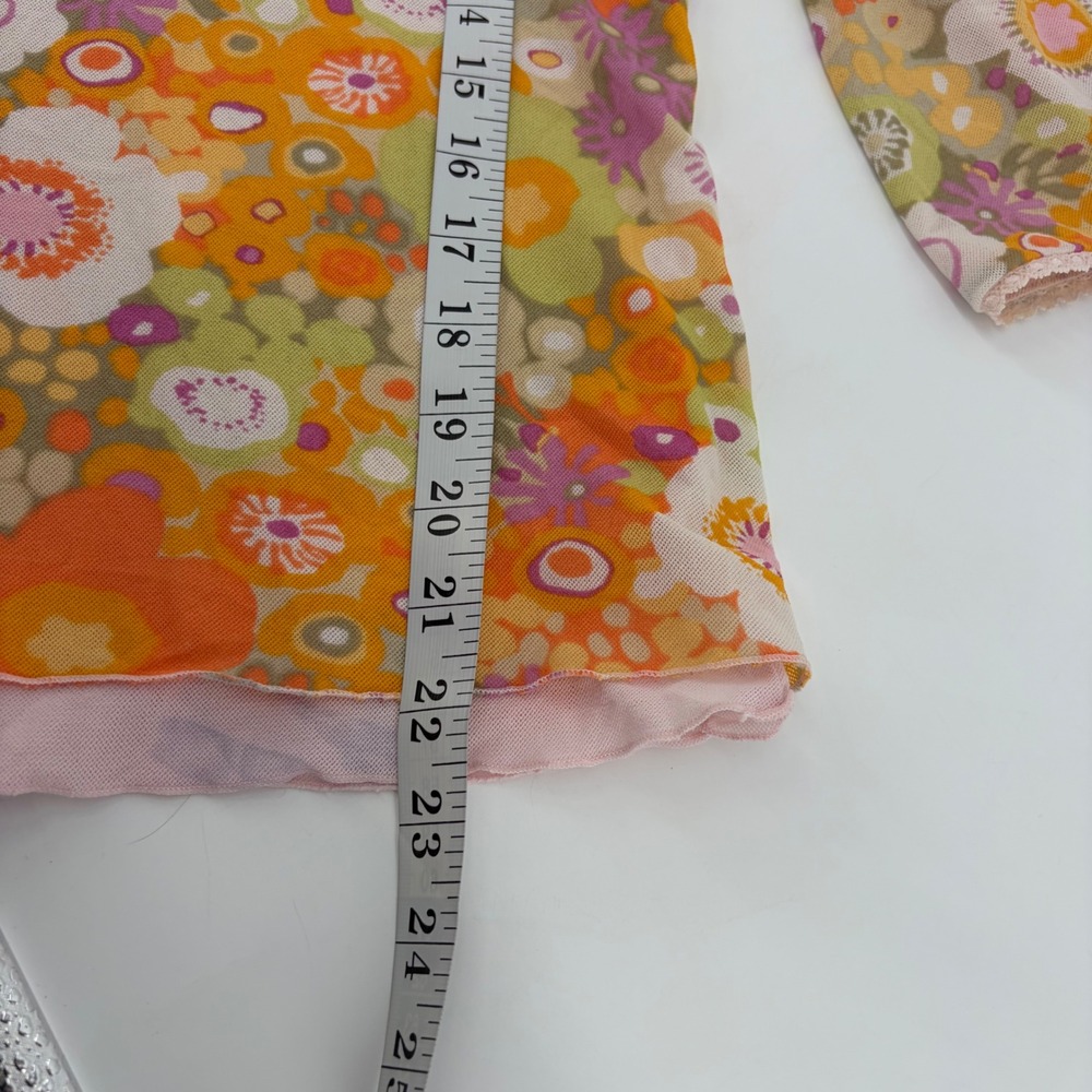 Sigrid Olsen Womens Medium Orange Floral Mesh Top V-Neck Lace Trim Y2K Retro - Picture 6 of 6